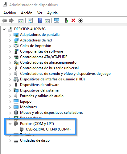 Puerto USB-SERIAL CH340 Port (COM4) operativo