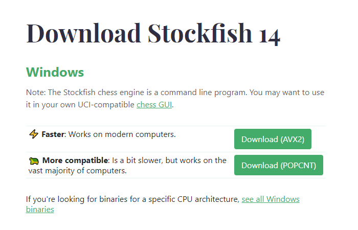 Página de descarga de Stockfish